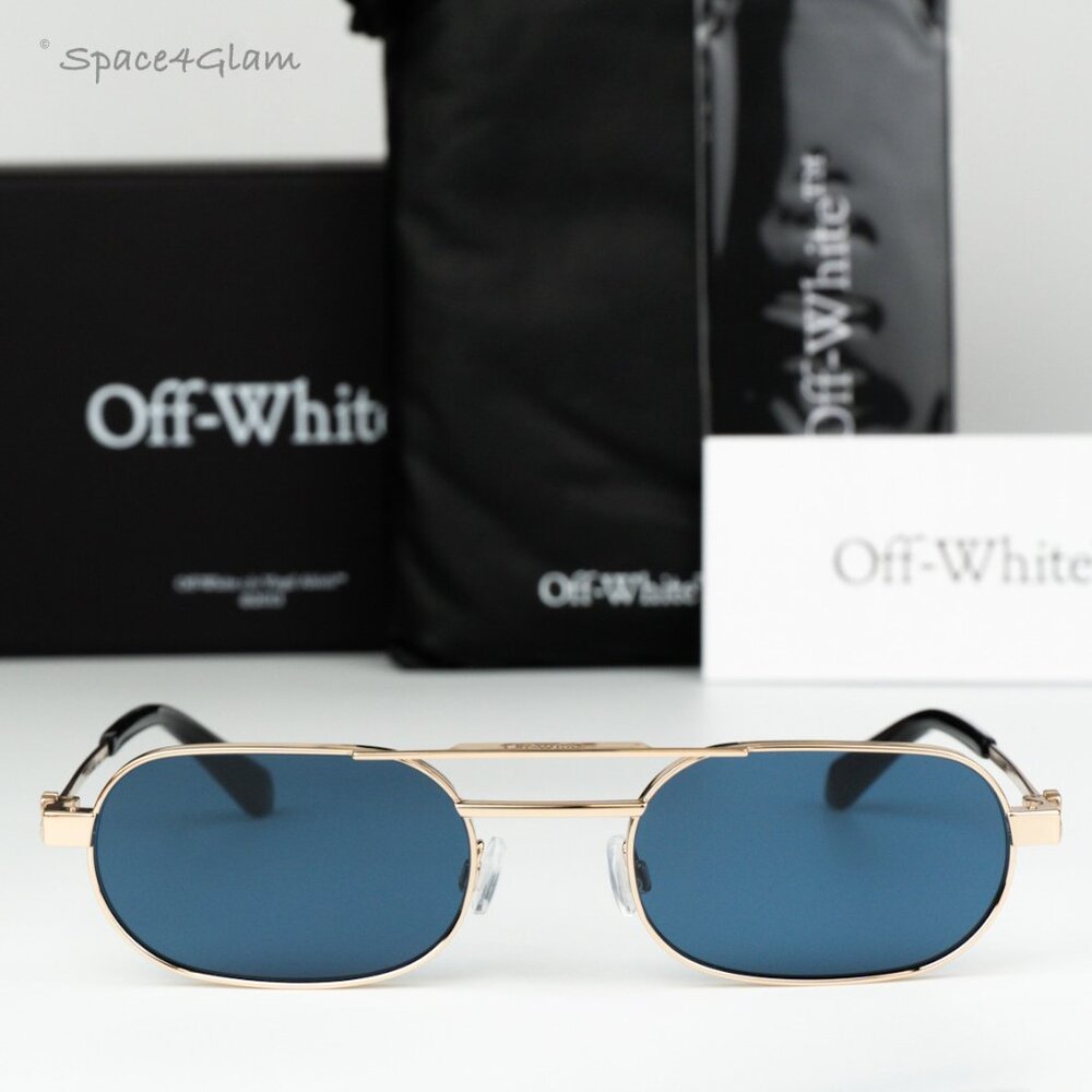 Off-White Men Sunglasses Gold Blue Oval OERI123 VAIDEN 7645 NEW AUTHENTIC